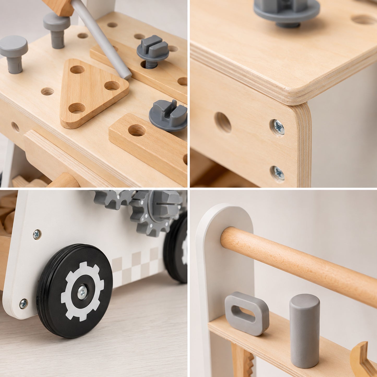 Montessori Werkzeugspiel mit Hammer Schrauben und Holzwerkbank