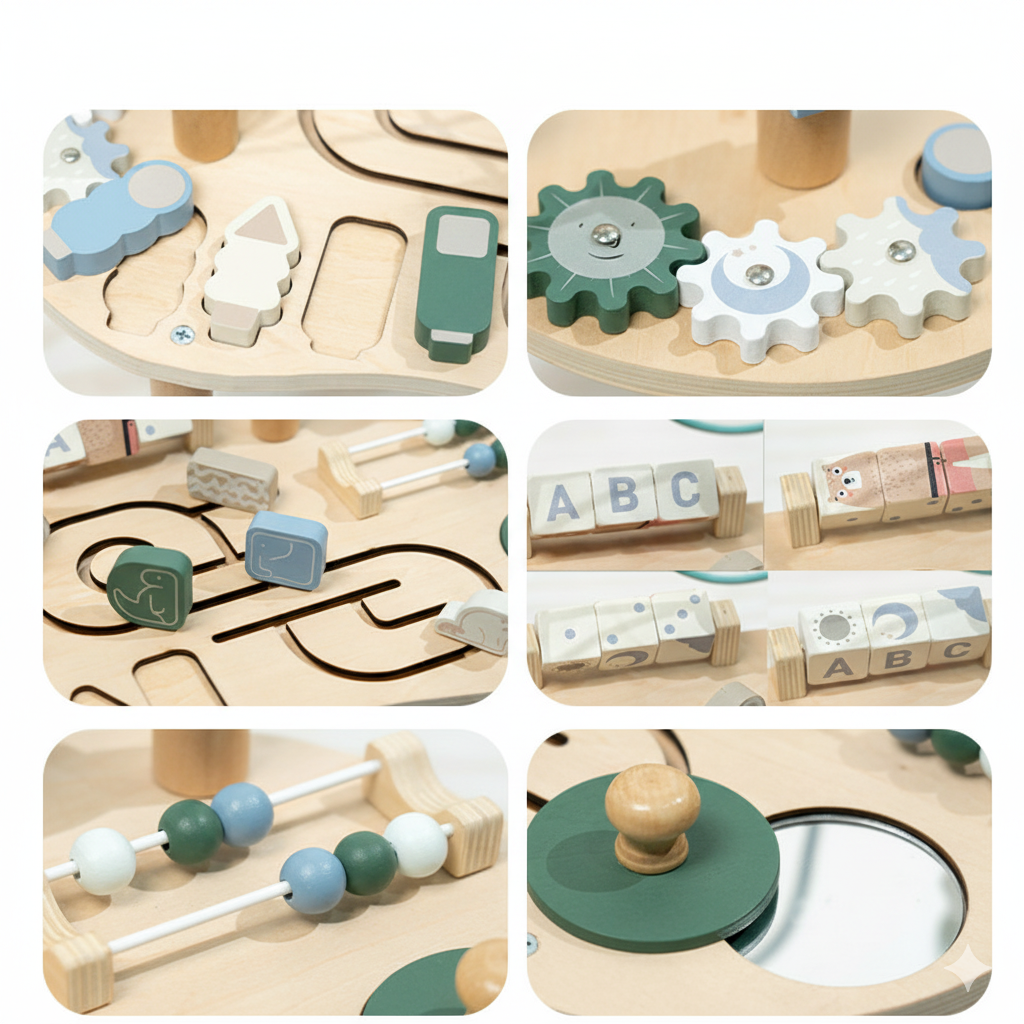Montessori Aktivitätstisch aus Holz | Busy Board & Lerntisch für Kinder