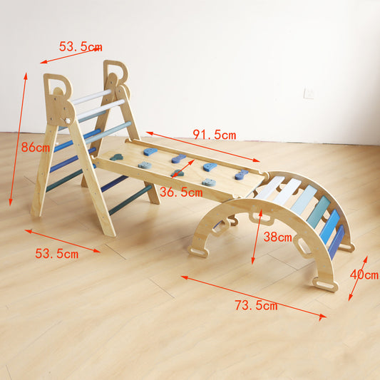 Holz-Kletterdreieck-Spielset mit klappbarer Struktur, Rutschrampe und Schaukelbogen