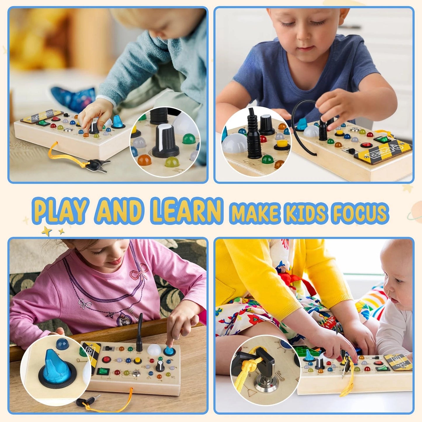 Montessori Busy Board Schalttafel – Ideal für unterwegs