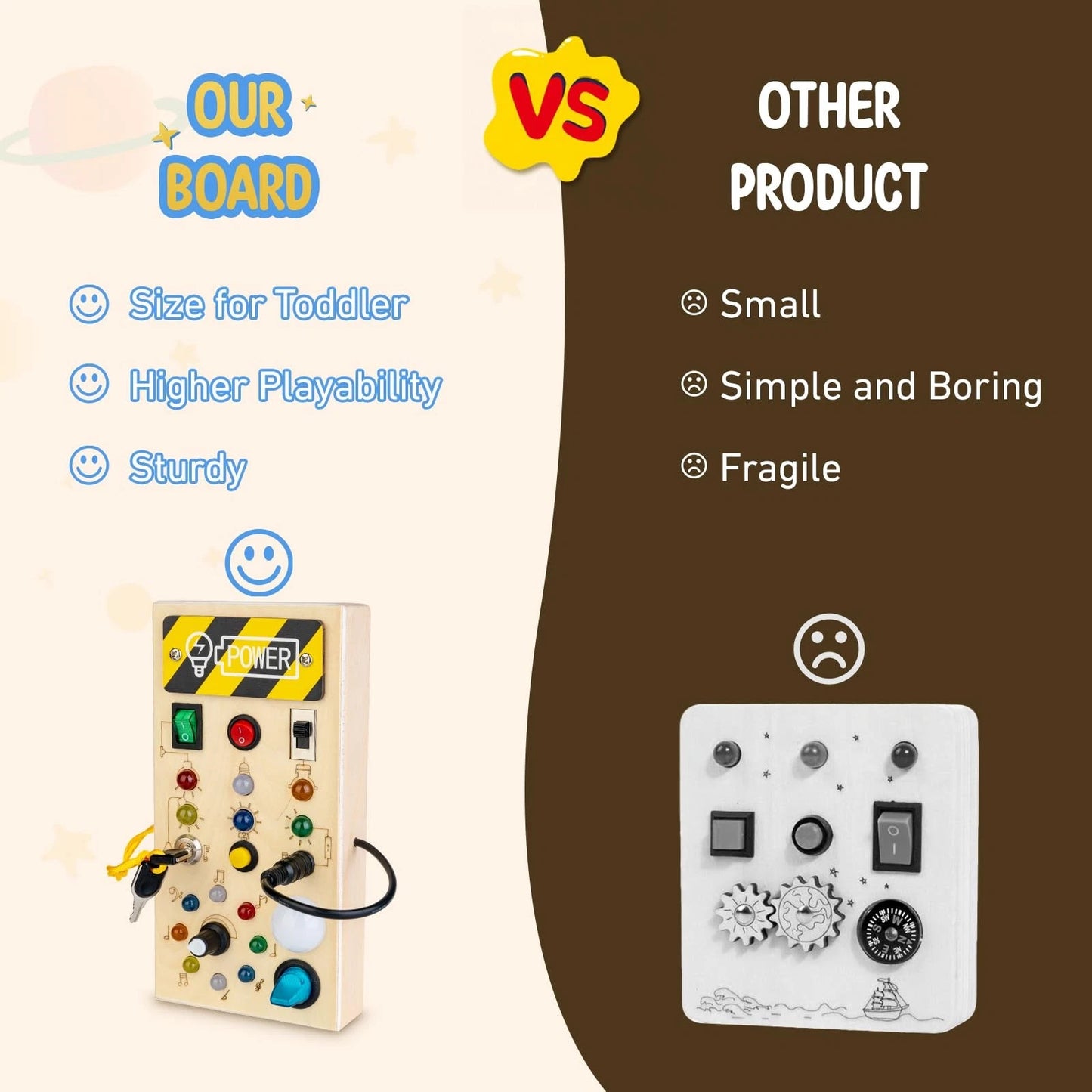 Montessori Busy Board Schalttafel – Ideal für unterwegs