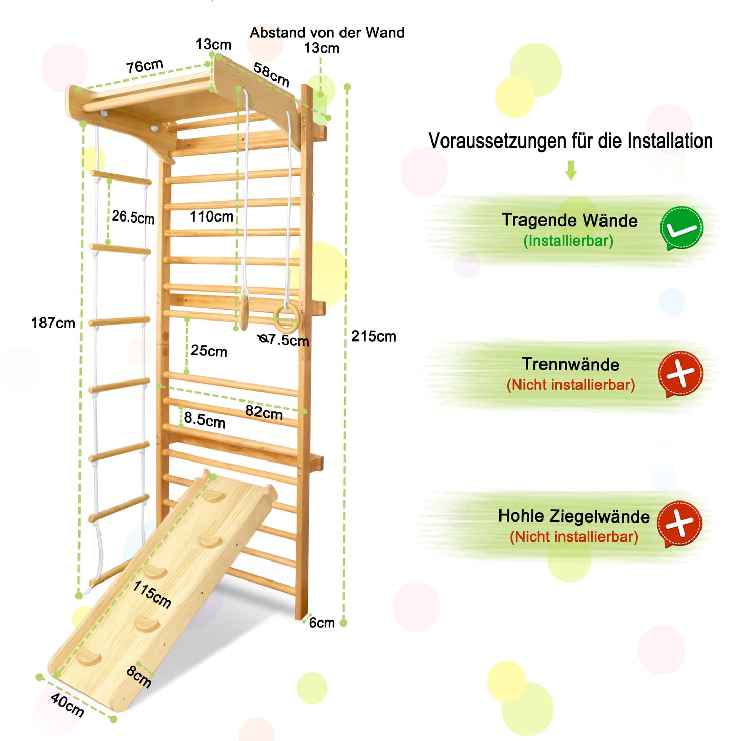 Montessori Klettergerüst für Kinder – Mit Rutsche, Turnringen und Schaukel