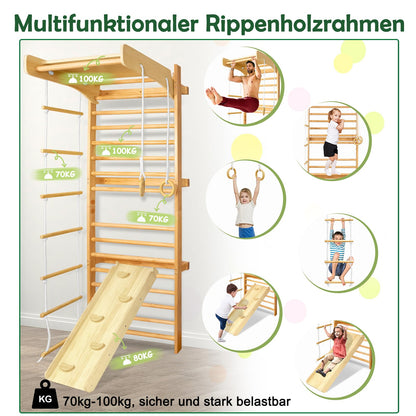 Montessori Klettergerüst für Kinder – Mit Rutsche, Turnringen und Schaukel