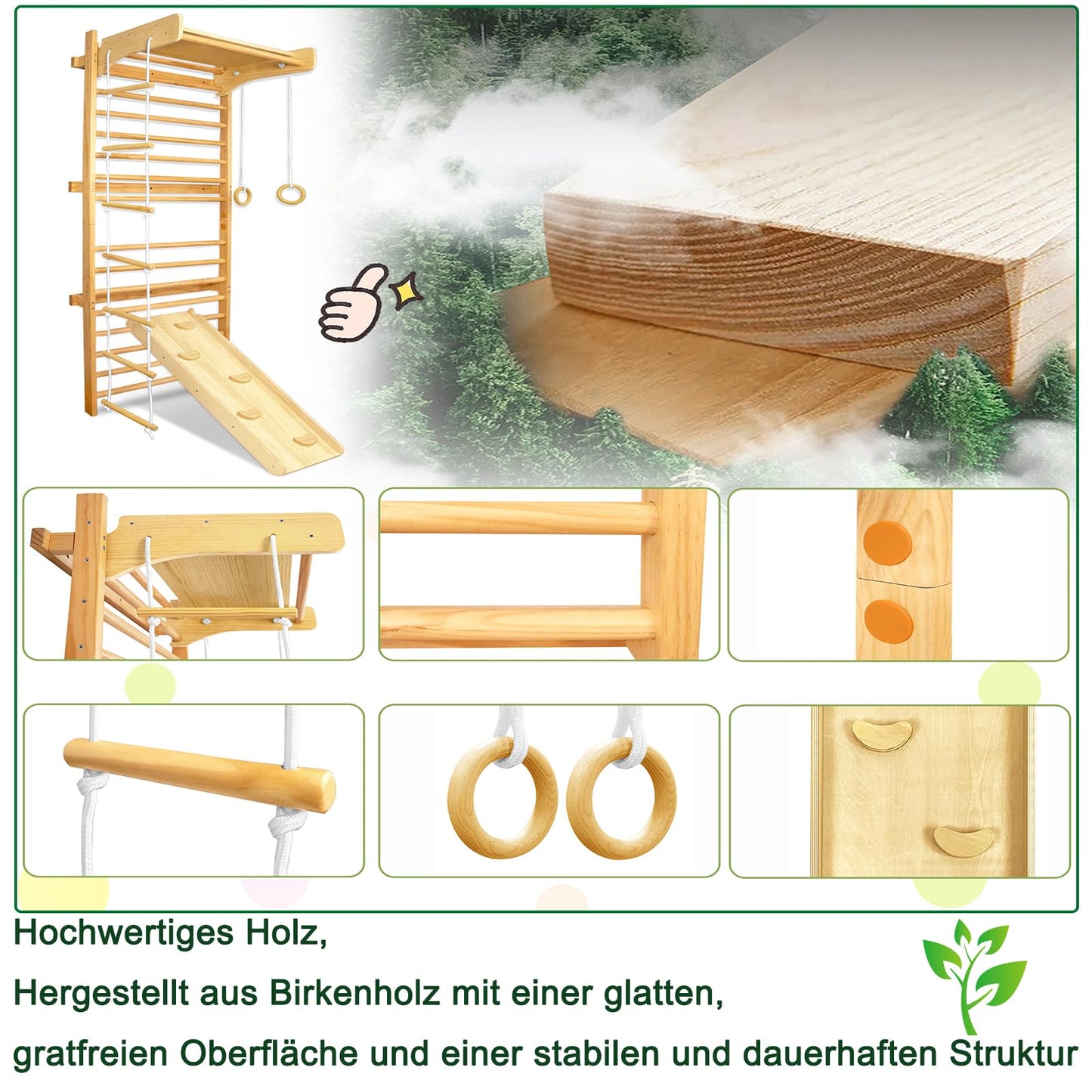 Montessori Klettergerüst für Kinder – Mit Rutsche, Turnringen und Schaukel