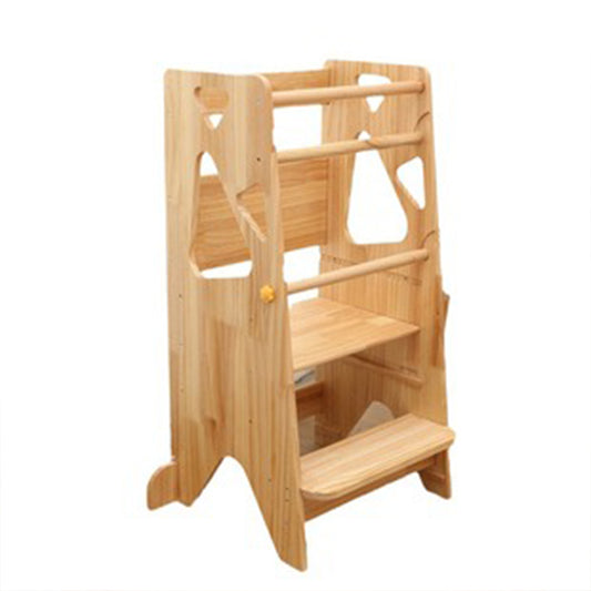 Montessori-Lernturm aus Massivholz mit verstellbarer Plattform und Sicherheitsgeländern für Kleinkinder