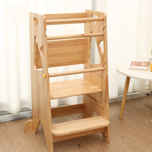 Montessori-Lernturm aus Massivholz mit verstellbarer Plattform und Sicherheitsgeländern für Kleinkinder