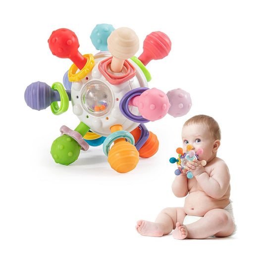5-in-1 Baby Teething Ring & Sensory Rattle