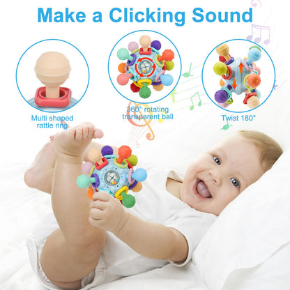 5-in-1 Baby Beißring & Sensorik-Rassel | Must-Have für Entwicklung & unterwegs