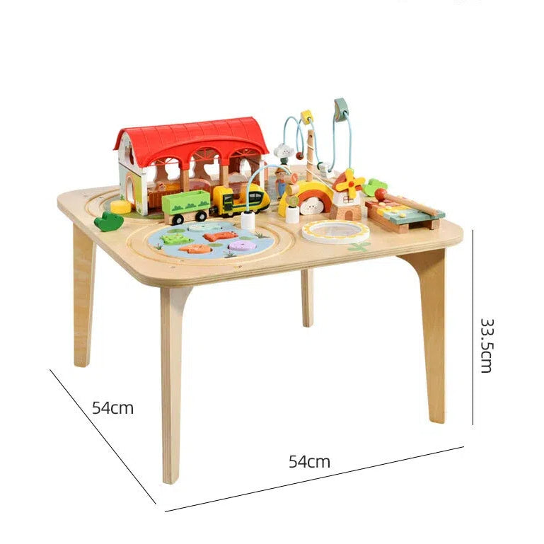 Montessori Spieltisch Holz – Lern- & Spieltisch mit Magnetfischen, Xylophon & Zugbahn