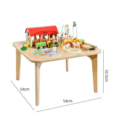 Montessori Spieltisch Holz – Lern- & Spieltisch mit Magnetfischen, Xylophon & Zugbahn