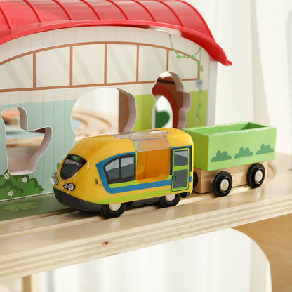 Montessori Spieltisch Holz – Lern- & Spieltisch mit Magnetfischen, Xylophon & Zugbahn