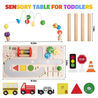 Montessori Spieltisch aus Holz – Motorik Busy Board mit Kugelbahn & Lernspielzeug