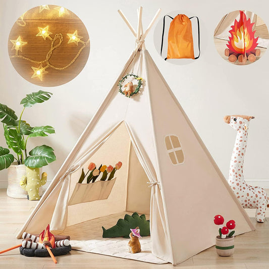 Montessori Spielzelt für Kinder mit Sternenlichtern und Fenstern – Faltbares Teepee Zelt für das Kinderzimmer