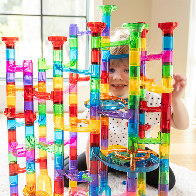 MontessoriLernwelt transparente Kugelbahn für Kinder, 168 Teile Murmelbahn Röhren Bausatz aus ABS, BPA-frei, Montessori Konstruktionsspielzeug