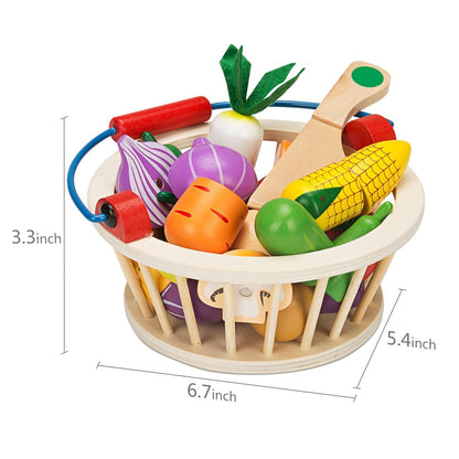 Montessori Holz-Schneidespielzeug | 14-tlg. Spielgemüse-Set für die Kinderküche
