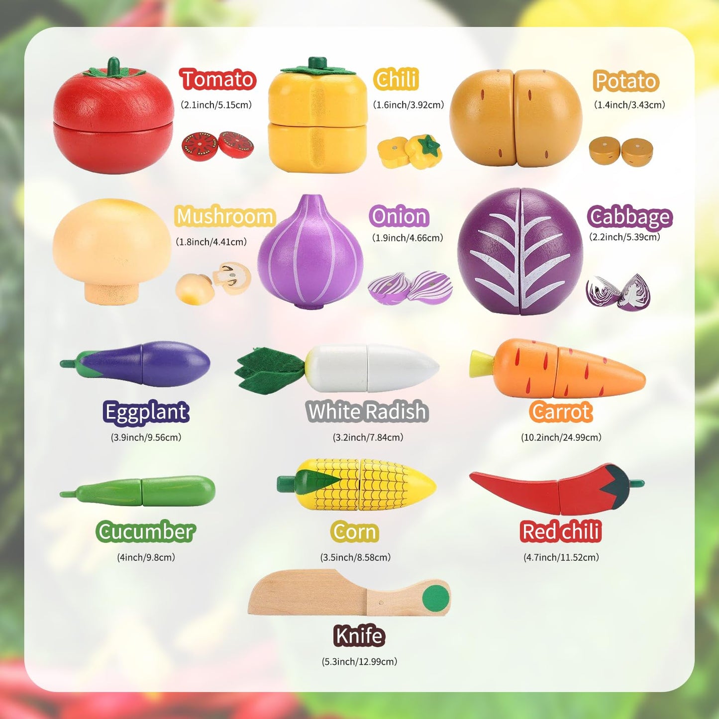 Montessori Holz-Schneidespielzeug | 14-tlg. Spielgemüse-Set für die Kinderküche