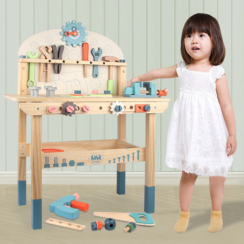 Montessori Kinder Werkzeugbank aus Holz mit Zubehör und Stauraum