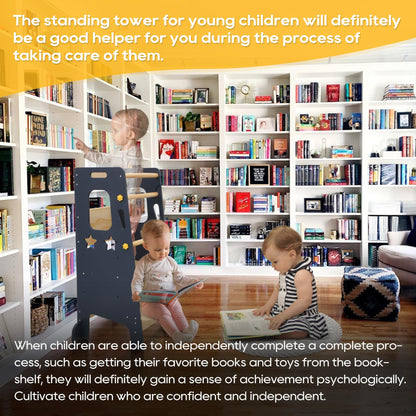 Torre de aprendizaje ajustable Montessori para niños pequeños: taburete de madera maciza con recortes de estrellas