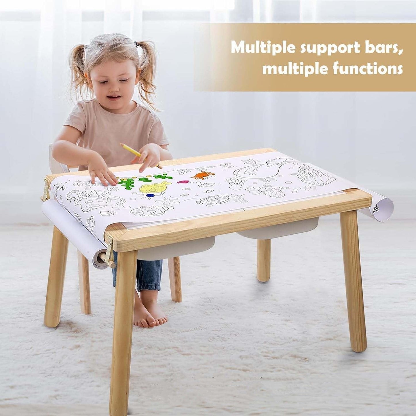 Mesa de juego de madera Montessori: mesa de juego infantil multifuncional