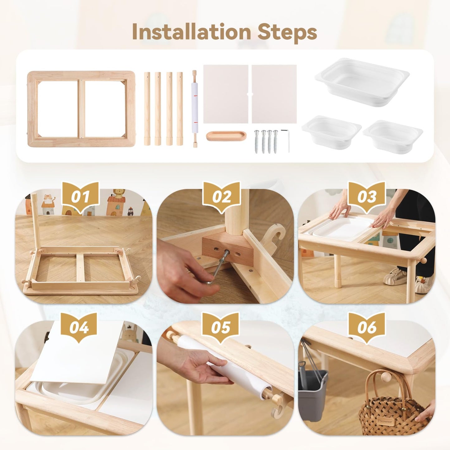 Mesa de juego de madera Montessori: mesa de juego infantil multifuncional