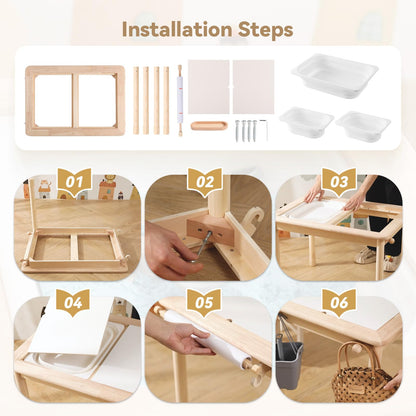 Mesa de juego de madera Montessori: mesa de juego infantil multifuncional