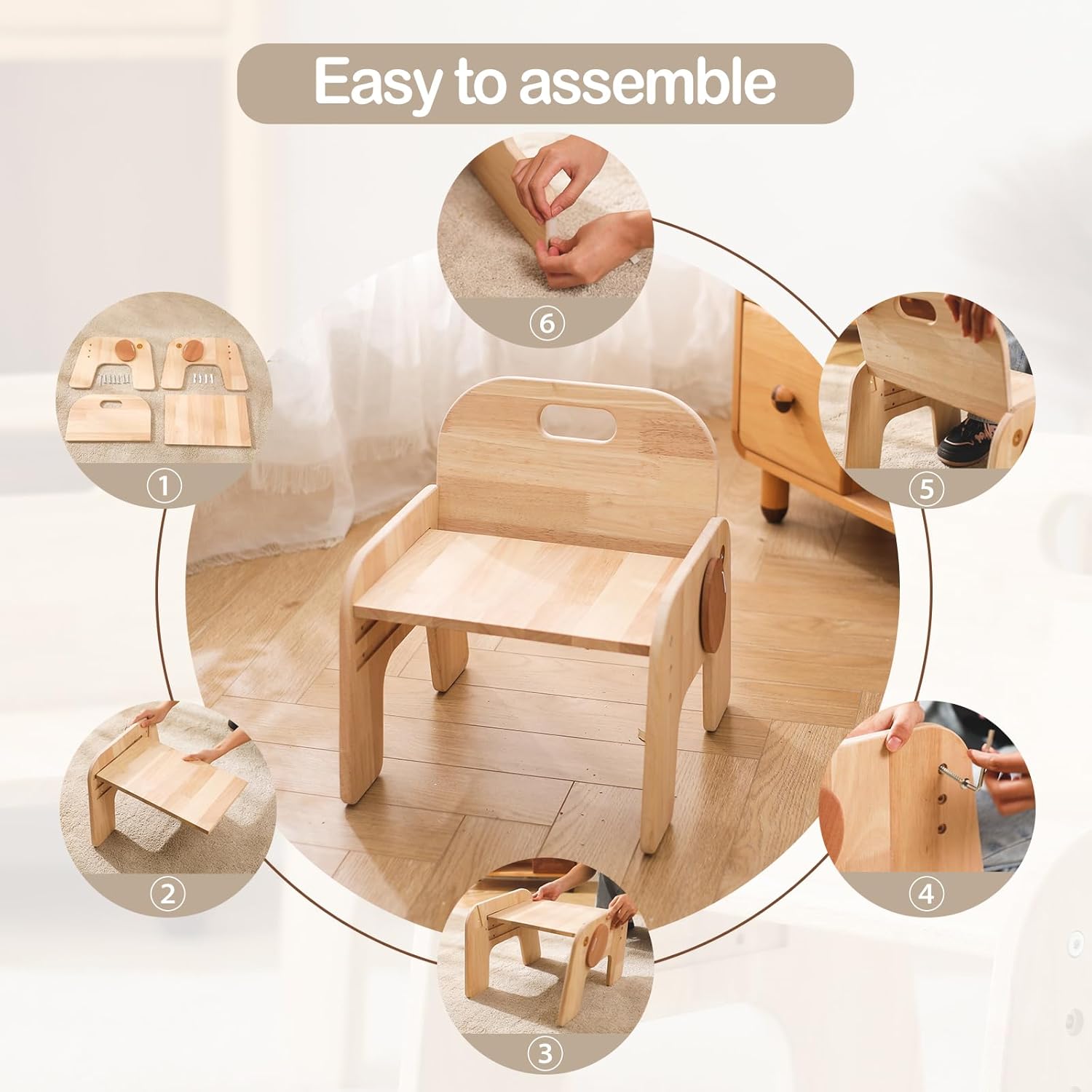 Höhenverstellbarer Kinderstuhl aus Holz für Kleinkinder Montessori