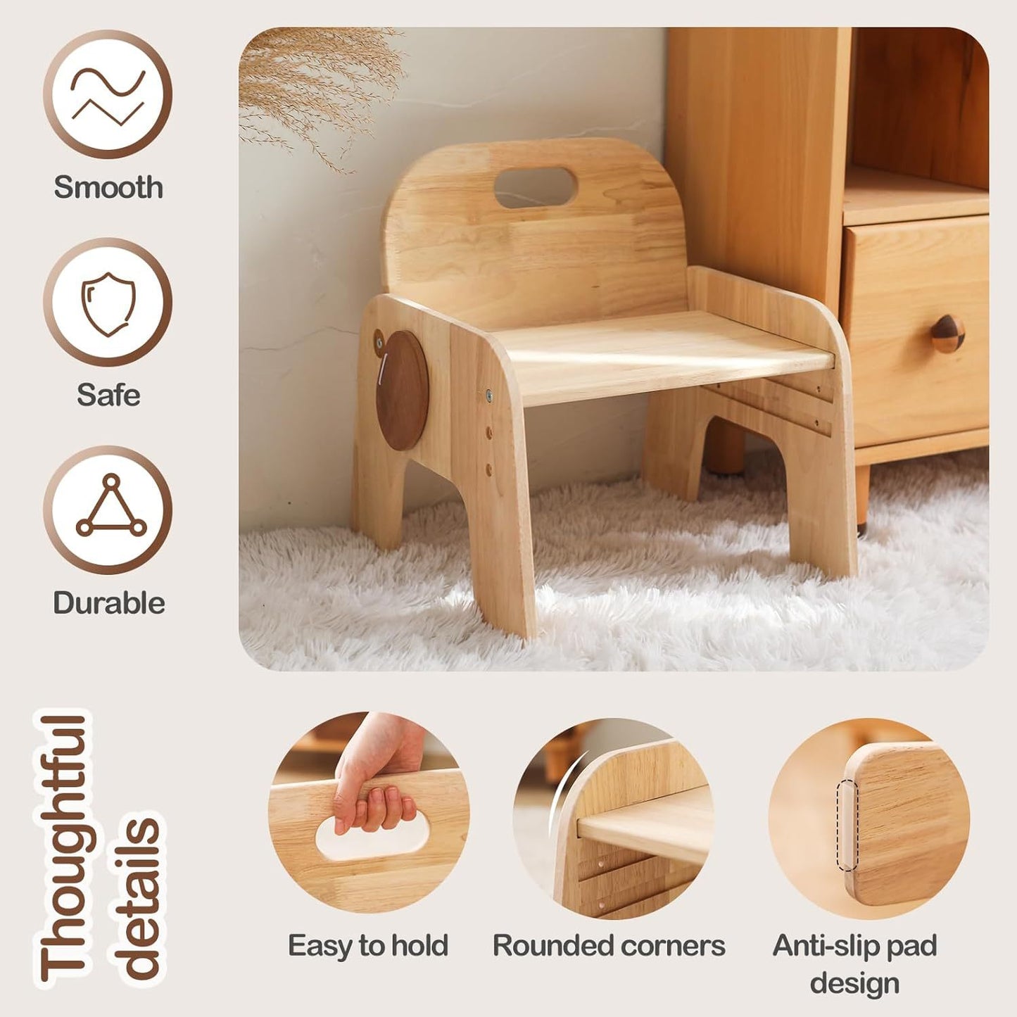 Höhenverstellbarer Kinderstuhl aus Holz für Kleinkinder Montessori