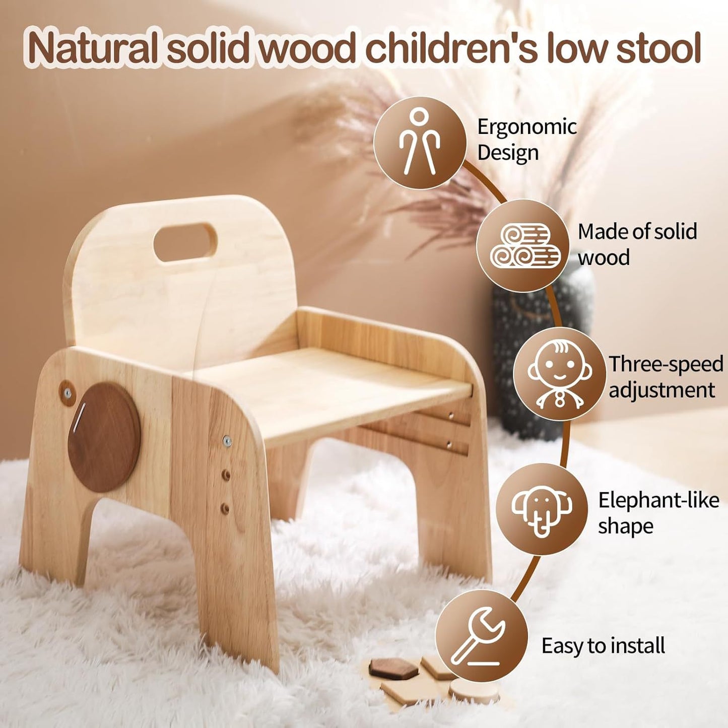 Höhenverstellbarer Kinderstuhl aus Holz für Kleinkinder Montessori