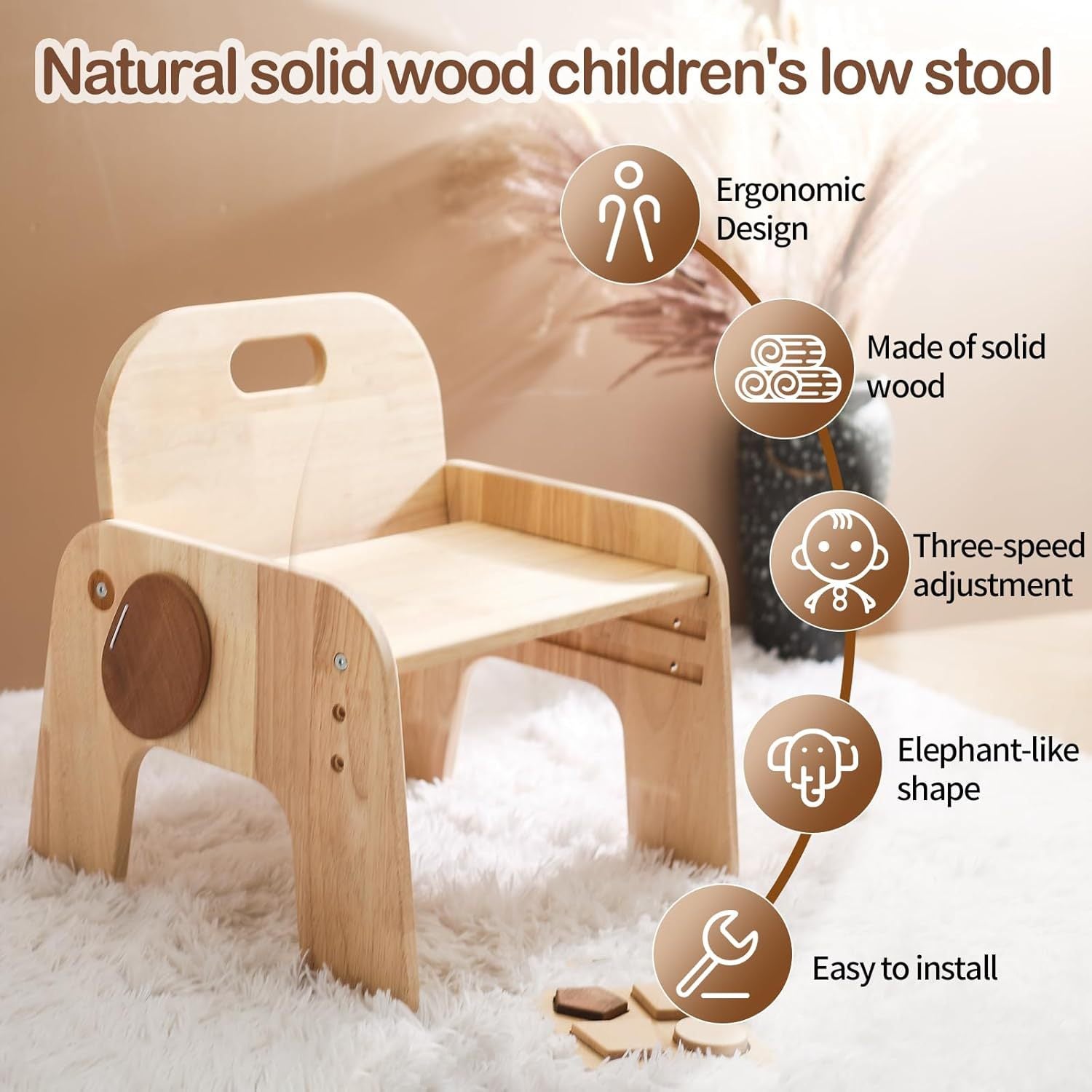 Höhenverstellbarer Kinderstuhl aus Holz für Kleinkinder Montessori