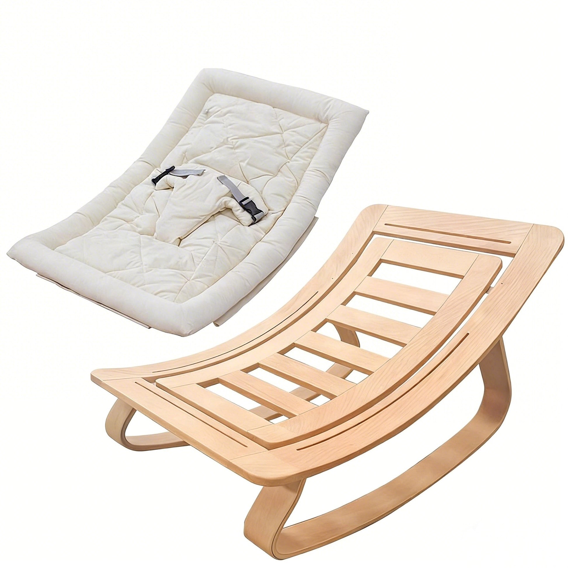 Babyliege mit Holzrahmen und weicher Stoffauflage