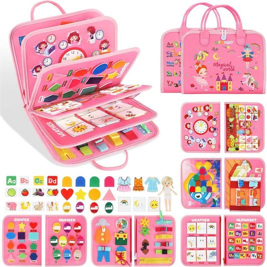 MontessoriLernwelt Busy Board 10-in-1 – Prinzessin, Anziehspiel & Bauernhof, Montessori Busy Book für Kinder 1–4 Jahre