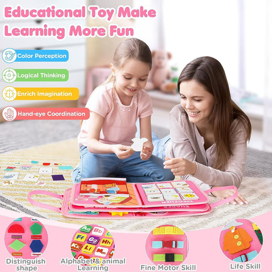 MontessoriLernwelt Busy Board 10-in-1 – Prinzessin, Anziehspiel & Bauernhof, Montessori Busy Book für Kinder 1–4 Jahre