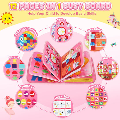 MontessoriLernwelt Busy Board 10-in-1 – Prinzessin, Anziehspiel & Bauernhof, Montessori Busy Book für Kinder 1–4 Jahre