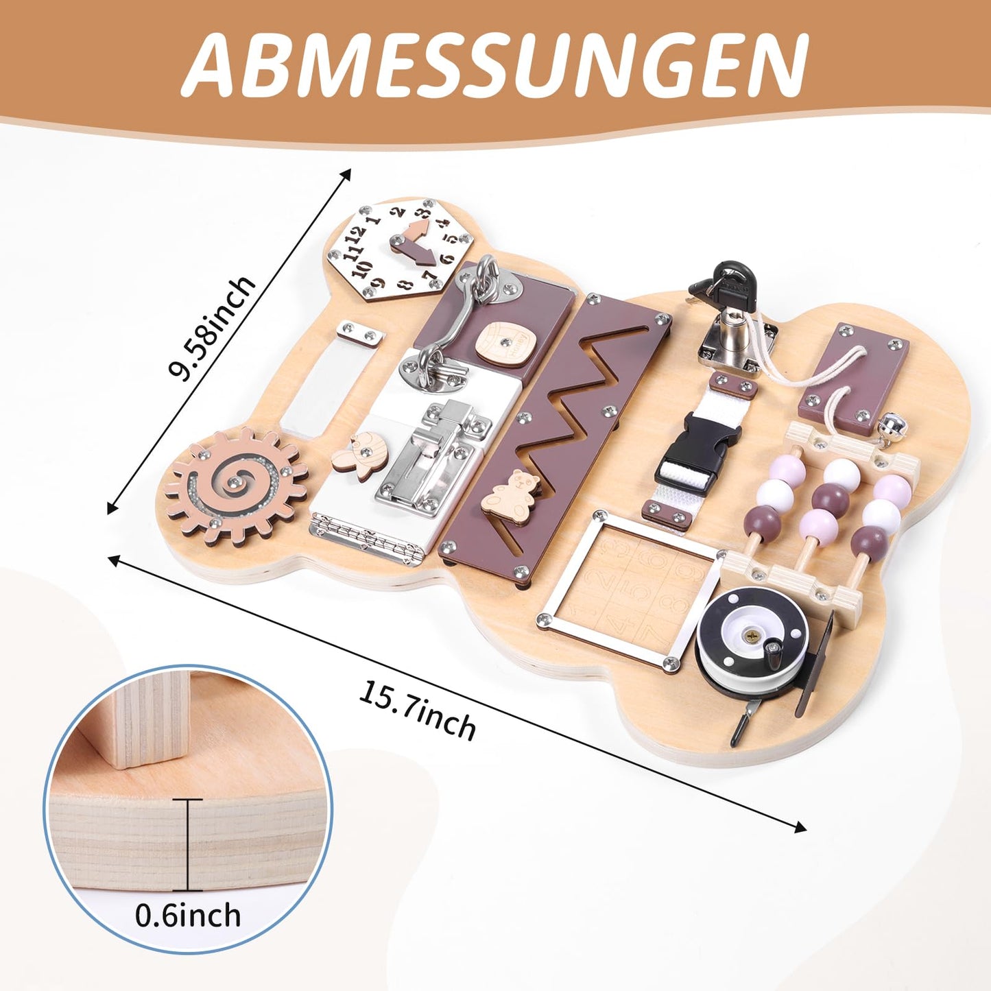 Tableau d'activités Montessori Petit Ours – Jouet en bois pour la motricité fine