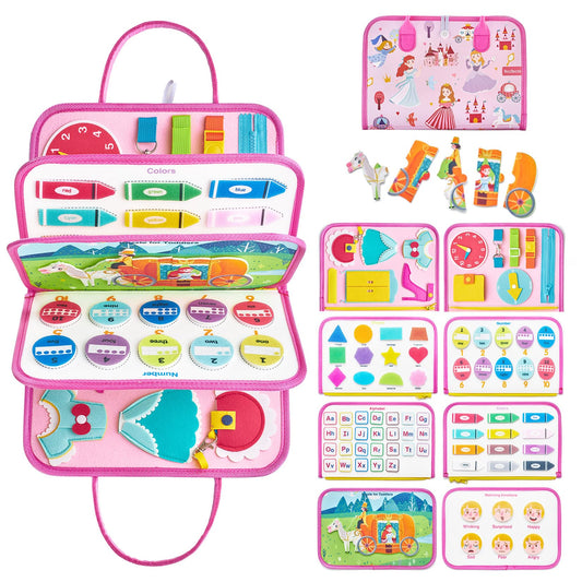 Busy Board Prinzessin – Montessori Busy Book mit Puzzle & Anzieh-Skills, Reisespiel ab 1–4 Jahren – montessorilernwelt
