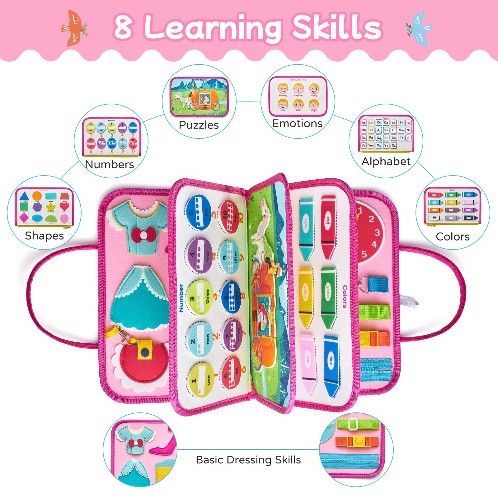 Busy Board Prinzessin – Montessori Busy Book mit Puzzle & Anzieh-Skills, Reisespiel ab 1–4 Jahren – montessorilernwelt