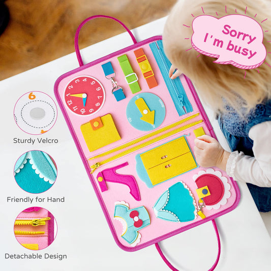 Busy Board Prinzessin – Montessori Busy Book mit Puzzle & Anzieh-Skills, Reisespiel ab 1–4 Jahren – montessorilernwelt