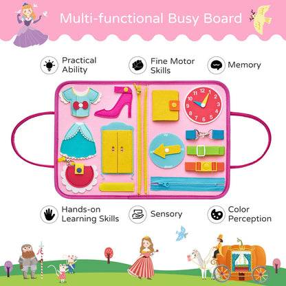 Busy Board Prinzessin – Montessori Busy Book mit Puzzle & Anzieh-Skills, Reisespiel ab 1–4 Jahren – montessorilernwelt