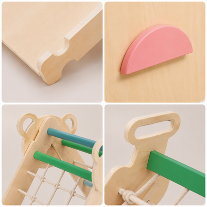 Wooden Montessori climbing gym dimensions and 72.5kg weight capacity