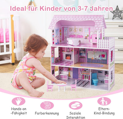 Großes buntes Puppenhaus 3 Etagen Kinder Spielhaus offen