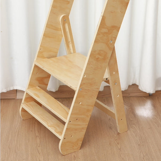 Faltbarer Montessori-Lernturm für Kleinkinder mit Tragegriff und Trittstufendesign aus naturbelassenem Holz