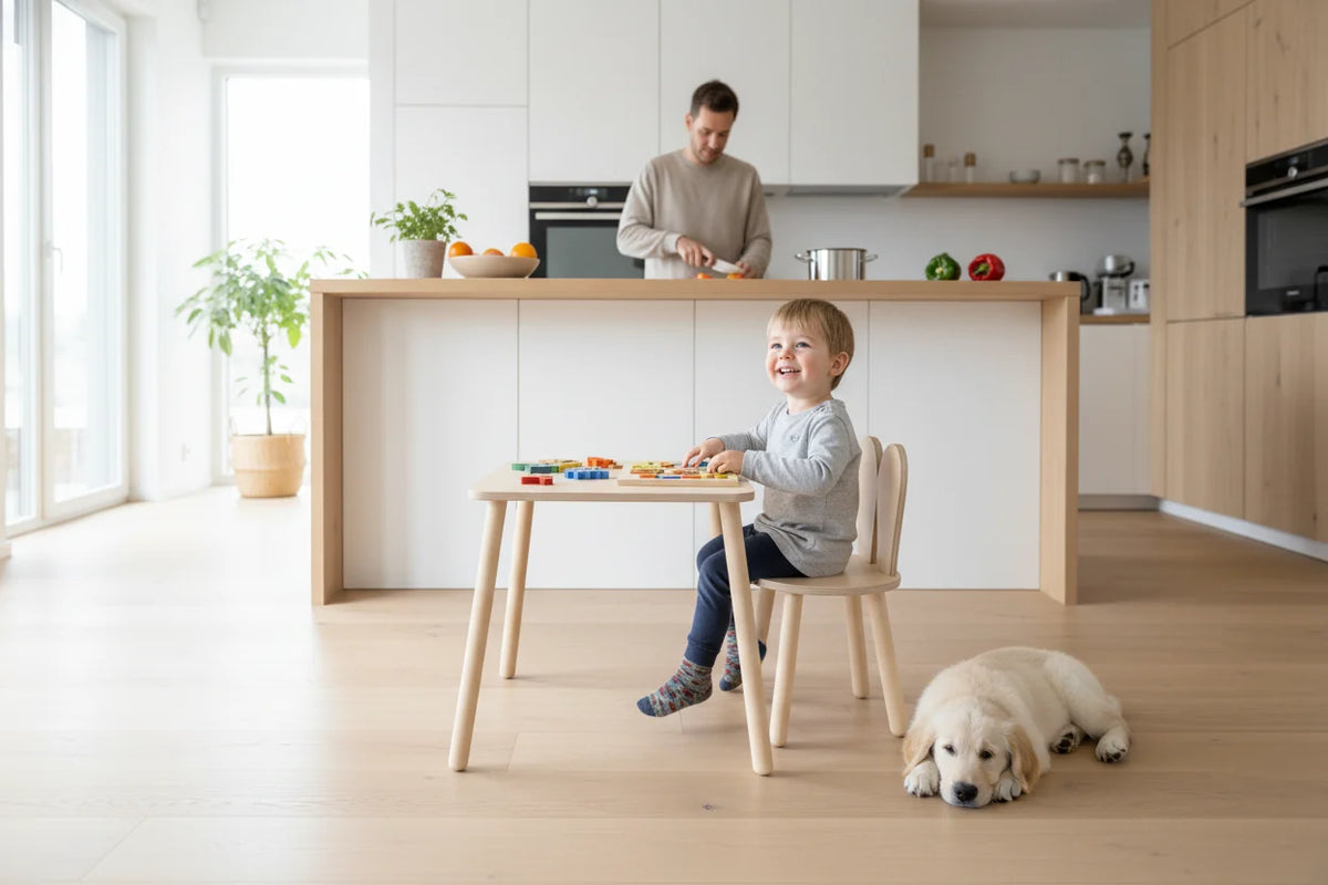 Montessori Tisch im modernen Kinderzimmer