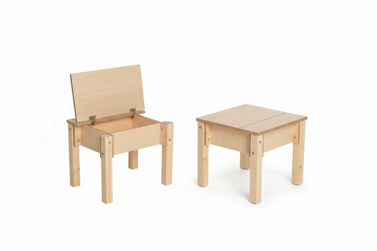Montessori Kinderstuhl aus Holz mit Stauraum
