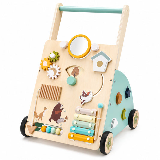 Montessori Holz Lauflernwagen mit Motorikspielzeug für die ersten Schritte