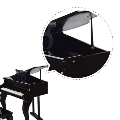 Kinder Klavier Holz schwarz mit Hocker 30 Tasten Spielzeug Klavier