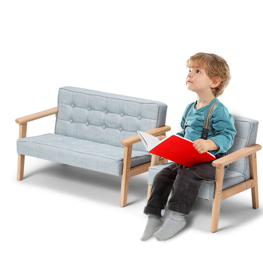 Kinder Sofa Holz Grau Blau Buchenholz Kindersessel 1 Sitzer 2 Sitzer Kinderzimmer Möbel
