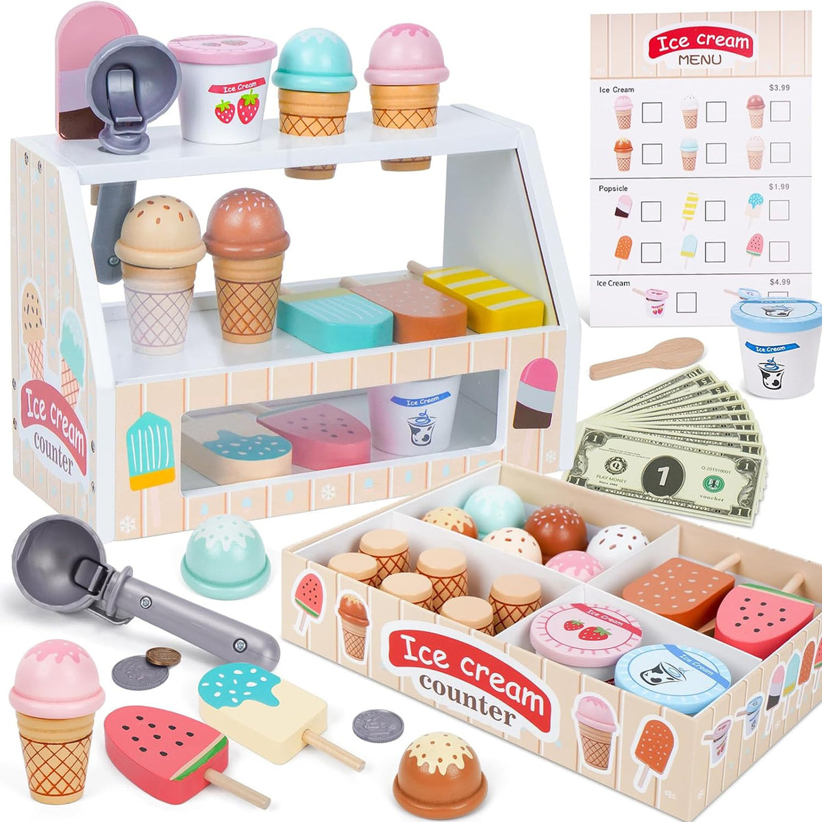 Kinder Eisdiele aus Holz für kreatives Montessori Rollenspiel