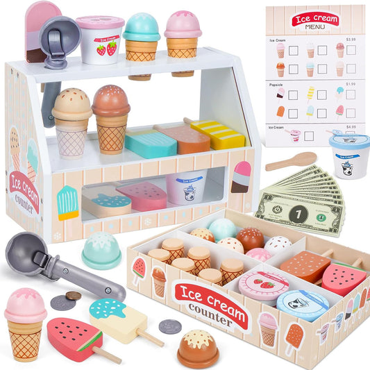 Kinder Eisdiele aus Holz für kreatives Montessori Rollenspiel