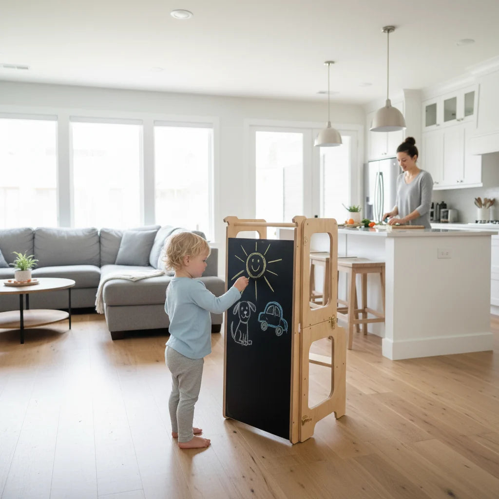 Montessori Lernturm für selbstständiges Mithelfen in der Küche