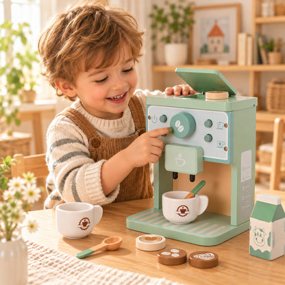 Kinder Kaffeemaschine aus Holz für kleine Baristas und kreative Rollenspiele